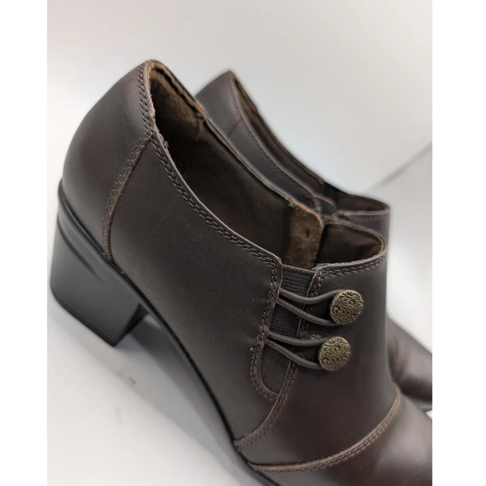 Clarks‎ Emslie Warren Shooties Brown Leather Ankle Booties Block Heel Size 9.5